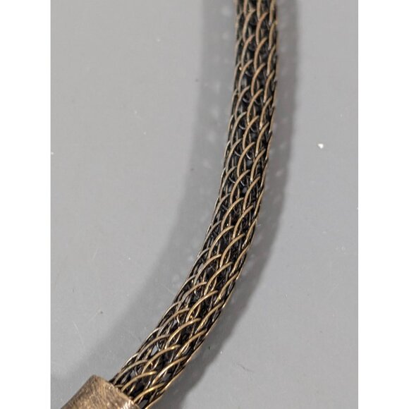 Marjorie Baer SF Bronze Tone Mixed Metal Mesh Chain Bar Pendant Necklace 21" - Picture 4 of 10
